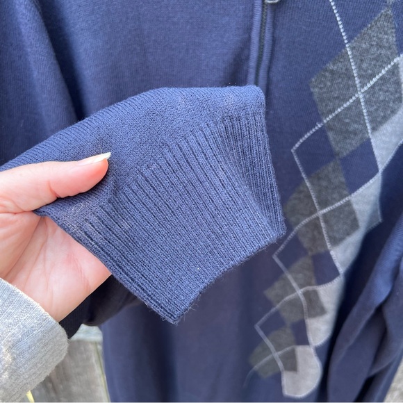 NWT Navy Side Argyle Pull Over Quarter Zip Sweater - Picture 4 of 10